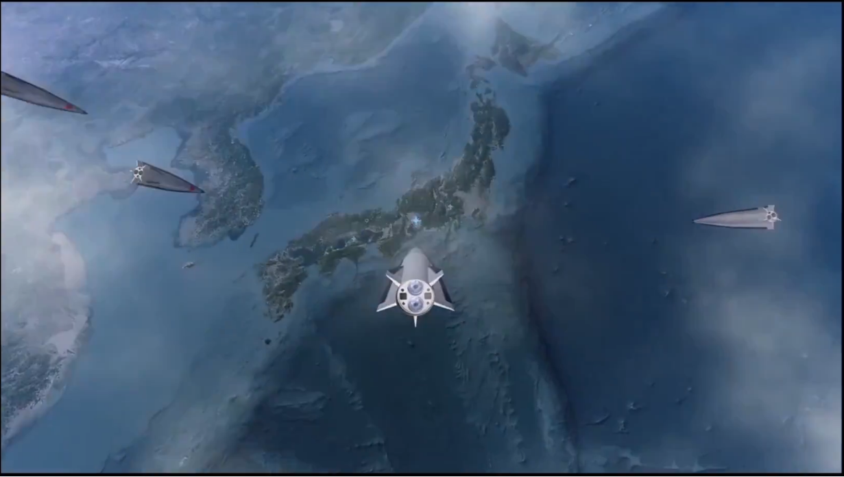 لقطة من فيديو دعائي صيني لصاروخ Yggdrasil-1000 الفرط صوتي وهو يستهدف اليابان