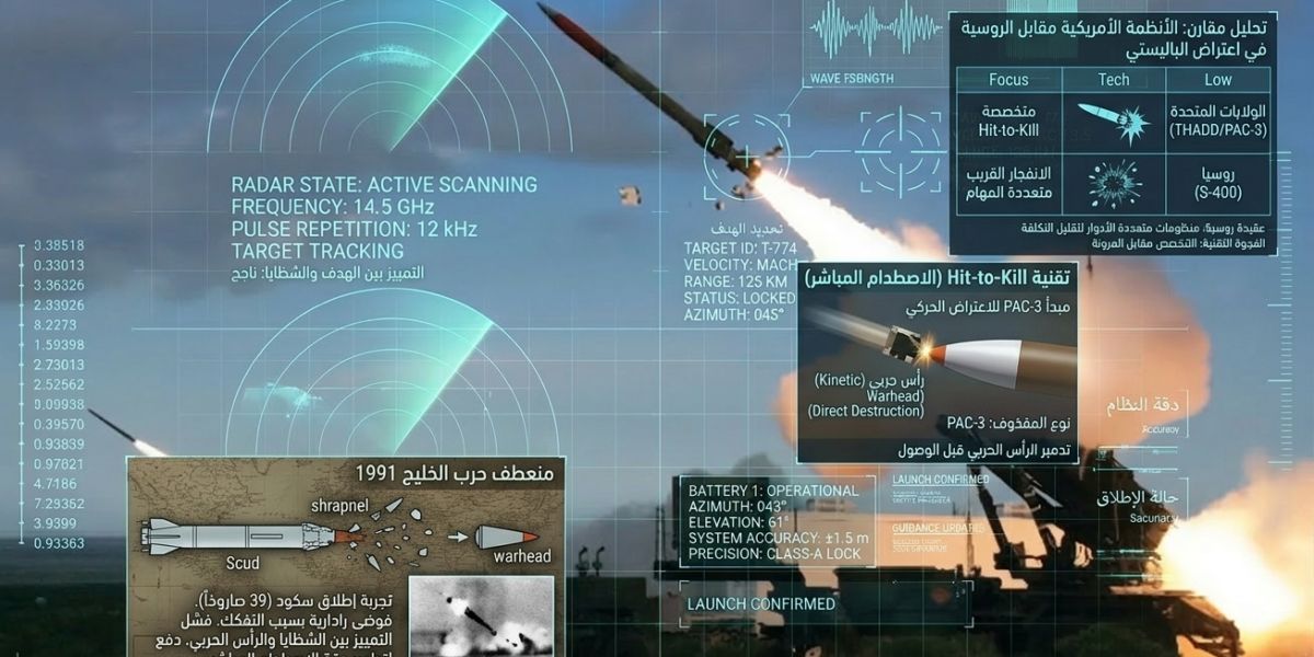 صورة مولدة بالذكاء الاصطناعي تعبر عن اعتراض الصواريخ الباليستية بتقنية Hit-To-Kill
