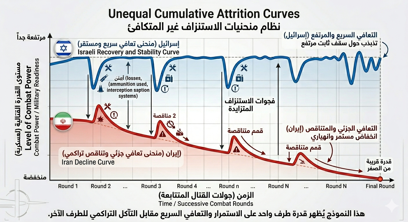 انفوجراف بياني مولد بالذكاء الاصطناعي يعبر عن حرب الاستنزاف المتحكم فيها من اسرائيل