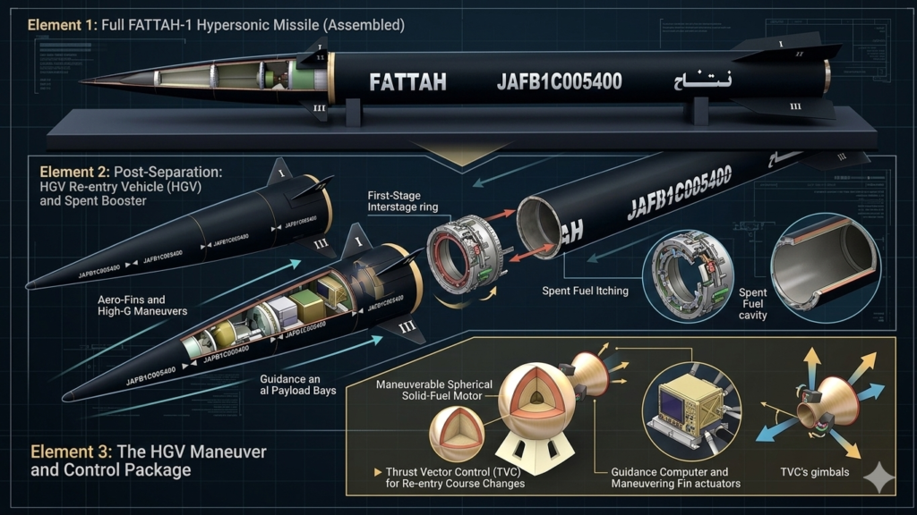 صورة مولدة بالذكاء الصناعي تعبر عن مسار صواريخ فتاح الايرانية